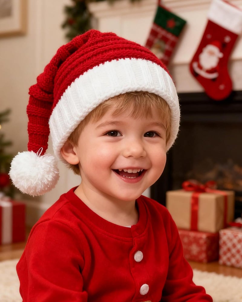 Asikkon Baby Christmas Knit Santa Hat Kids Knitted Beanie Hat for Infant Toddle 0 to 5 Years Old Red - Image 5